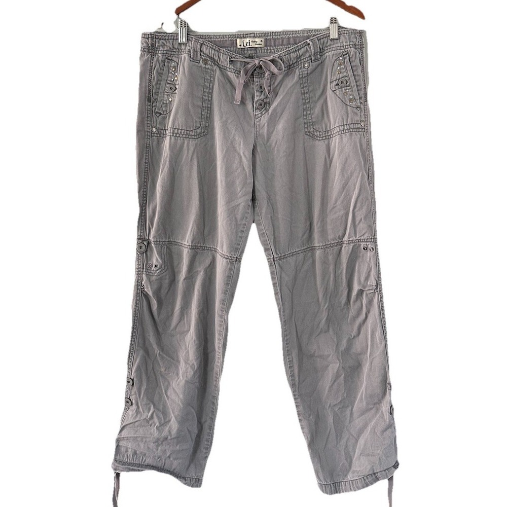 2 LEI Cargo Pants‎ Junior Sz 17 Gray Utility Low Rise Y2K Straight Street Grunge